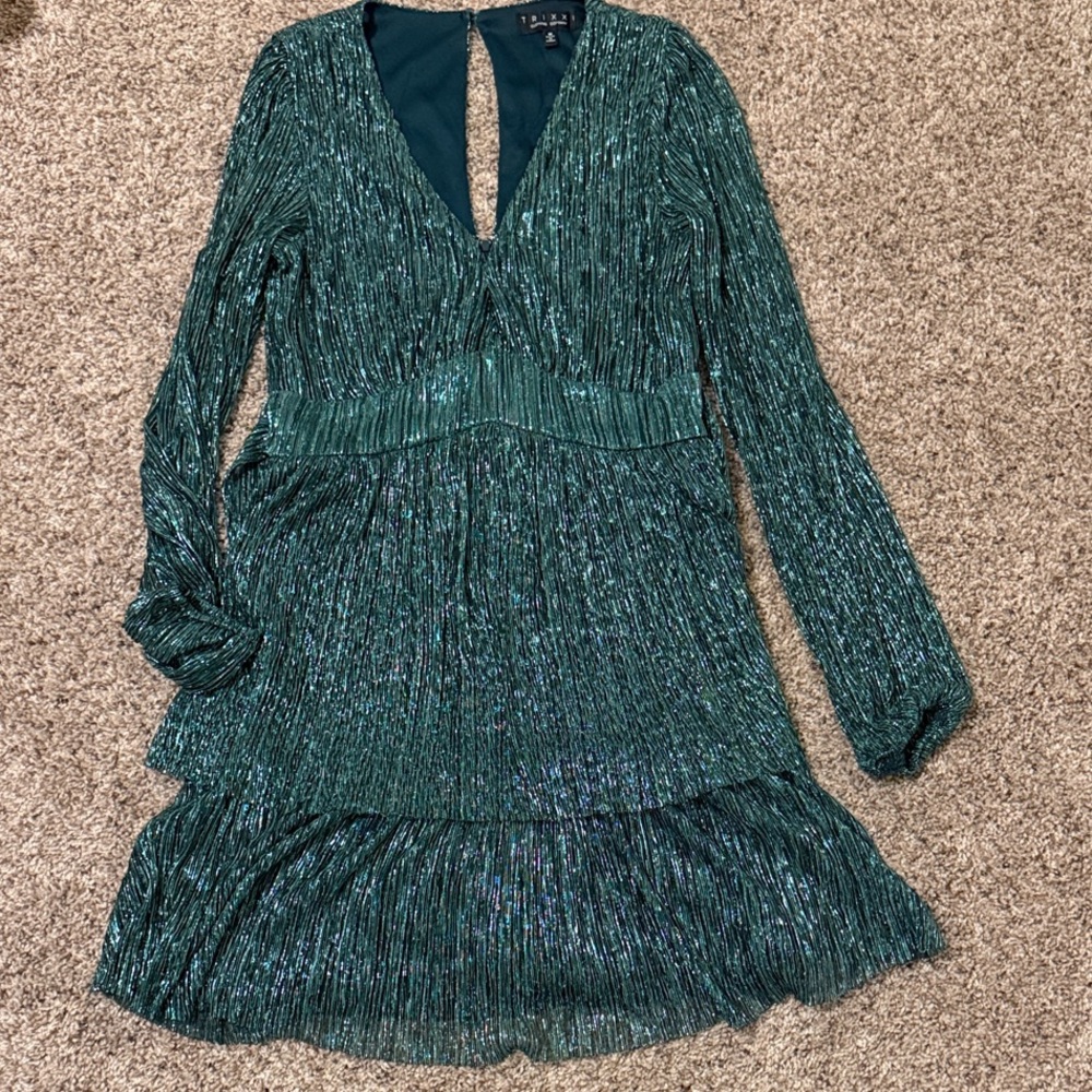 Trixxi Sparkling Teal Long Sleeve Dress